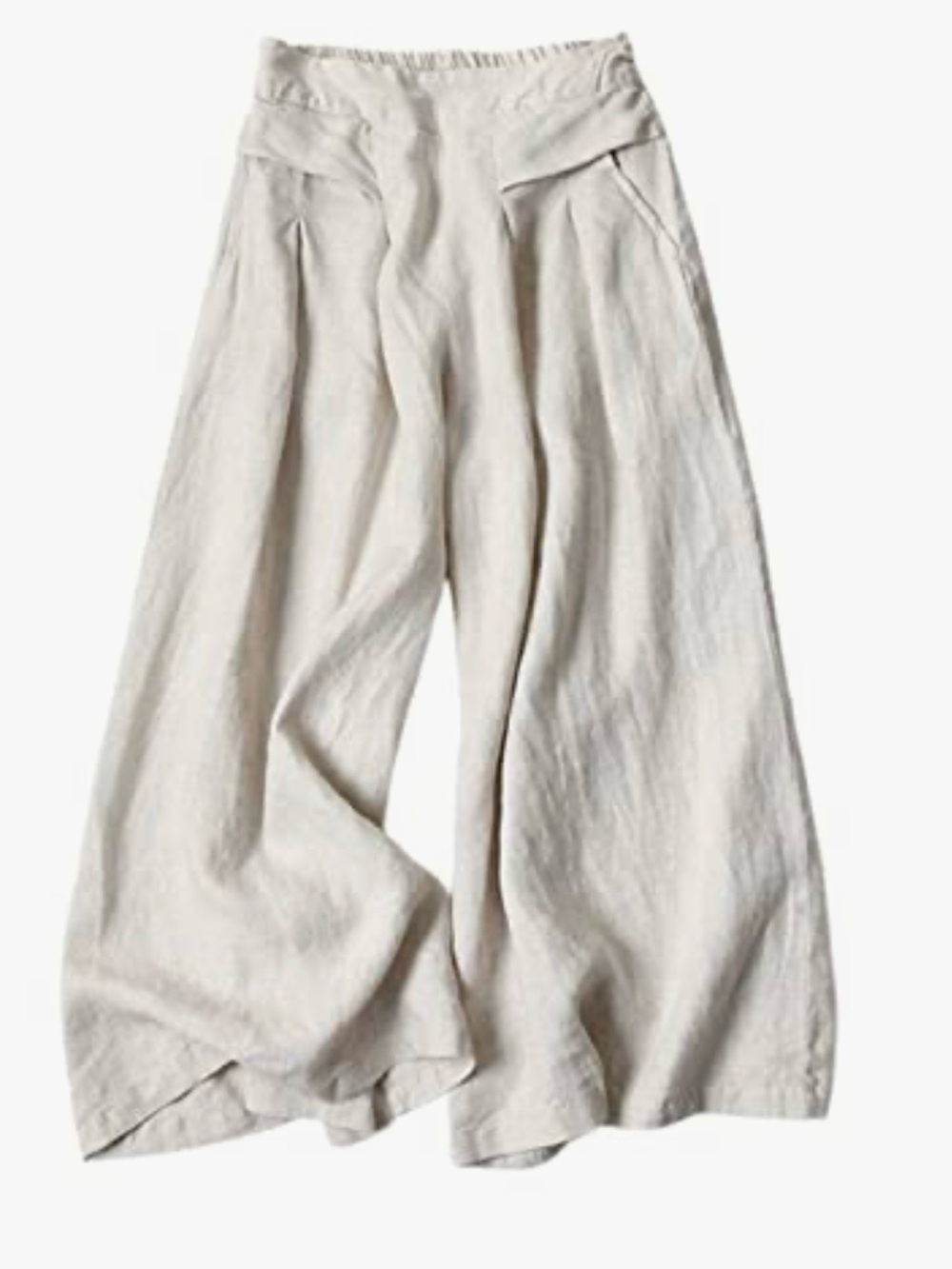 Wide-Leg Linen Blend Pants in Light Beige Size S